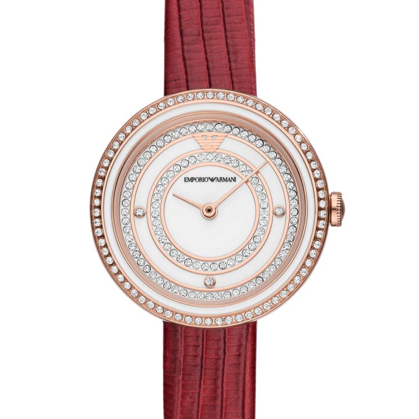 Emporio Armani Two-Hand Analog White Dial Red Leather Strap Watch For Women - AR11532 Buy Now By Emporio Armani