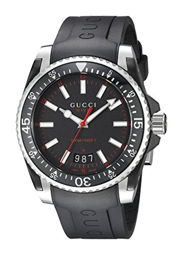 Gucci Dive Quartz Black Dial Black Rubber Strap Watch For Men - YA136303 Buy Now By Gucci