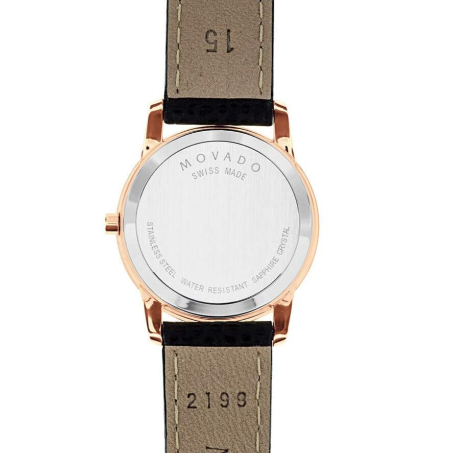 Movado Museum Classic Black Dial Black Leather Strap Watch For Women - 607061 Buy Now By Movado