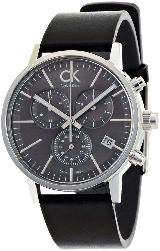 Calvin Klein Post Minimal Chronograph Black Dial Black Leather Strap Watch for Men - K7627107 Buy Now By Calvin Klein