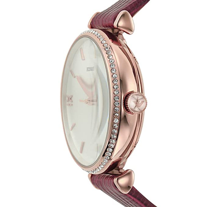 Emporio Armani Meccanico Automatic Silver Dial Burgundy Leather Strap Watch For Women - AR60044 Buy Now By Emporio Armani