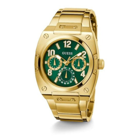 Guess Trend Analog Green Dial Gold Steel Strap Watch For Men - GW0624G2 Buy Now By Guess