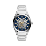 Fossil Everett Automatic Skeleton Blue Dial Silver Steel Strap Watch for Men - ME3220 Buy Now By Fossil