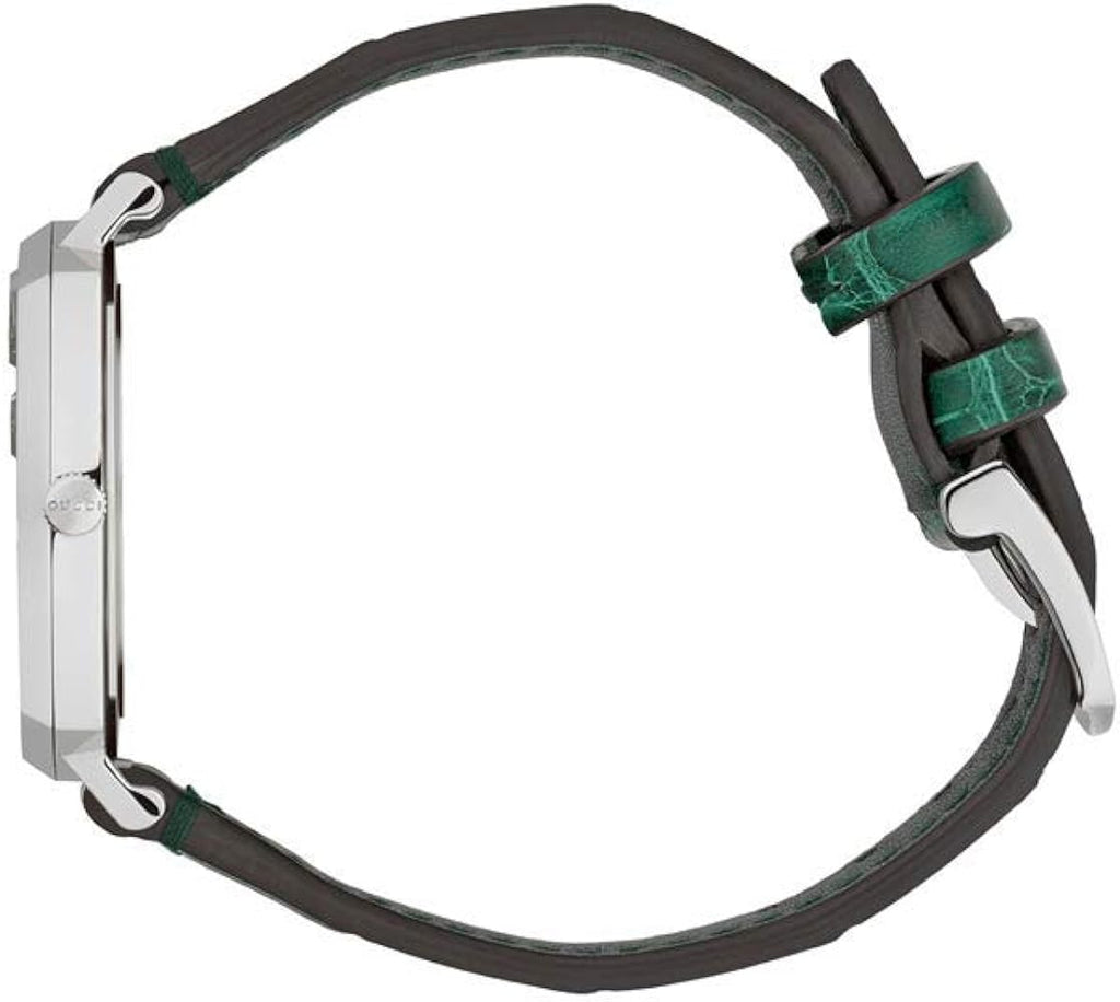 Gucci Grip Quartz Silver Dial Green Leather Strap Watch For Women - YA157404 Buy Now By Gucci