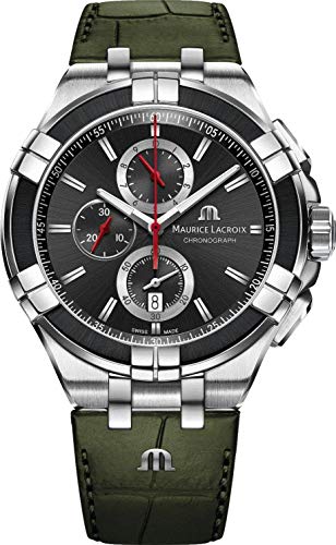 Maurice Lacroix Aikon Chronograph Black Dial Green Leather Strap Watch for Men - AI1018-PVB21-330-1 Buy Now By Maurice Lacroix