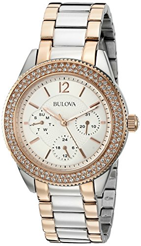 Bulova Crystal Collection Silver Dial Two Tone Steel Strap Watch for Women - 98N100 Buy Now By Bulova