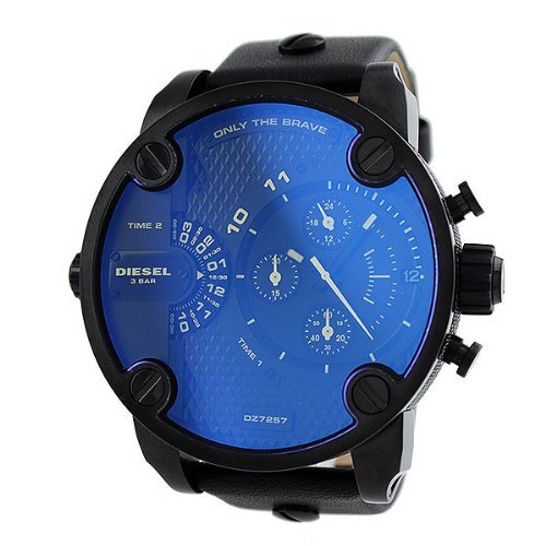 Diesel Little Daddy Blue Dial Black Leather Strap Watch For Men - DZ7257 Buy Now By Diesel