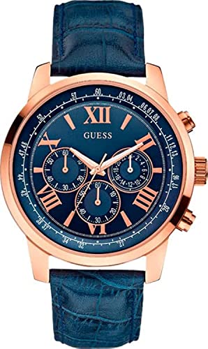 Guess Horizon Chronograph Blue Dial Blue Leather Strap Watch For Men - W0380G5 Buy Now By Guess