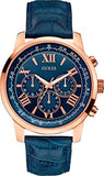 Guess Horizon Chronograph Blue Dial Blue Leather Strap Watch For Men - W0380G5 Buy Now By Guess
