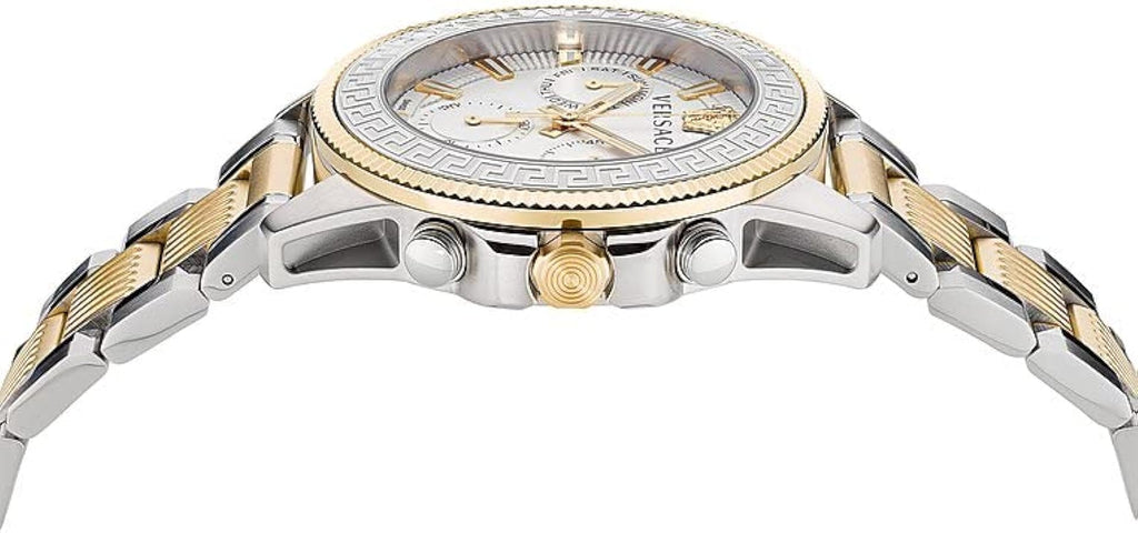 Versace Greca Action Chronograph Quartz Silver Dial Two Tone Steel Strap Watch for Men - VE3J00522 Buy Now By Versace