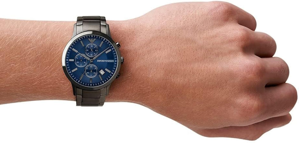 Emporio Armani Renato Chronograph Quartz Blue Dial Black Steel Strap Watch For Men - AR11215 Buy Now By Emporio Armani