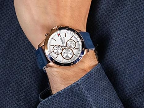 Tommy Hilfiger Bank Multifunction Quartz White Dial Blue Rubber Strap Watch for Men - 1791778 Buy Now By Tommy Hilfiger