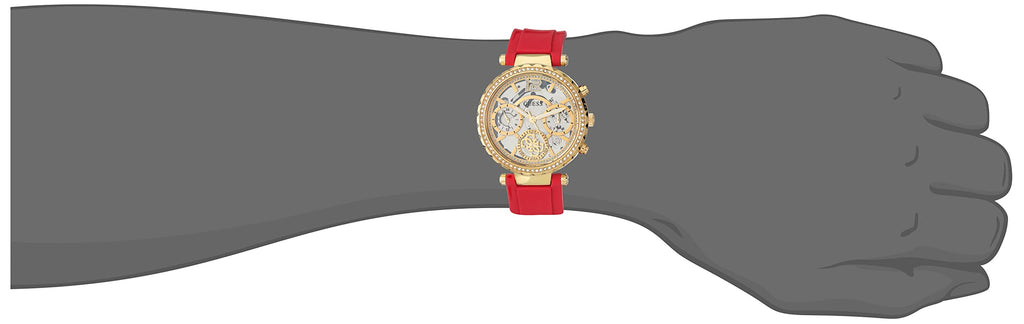 Guess Solstice Diamonds Gold Dial Red Rubber Strap Watch for Women - GW0484L1 Buy Now By Guess