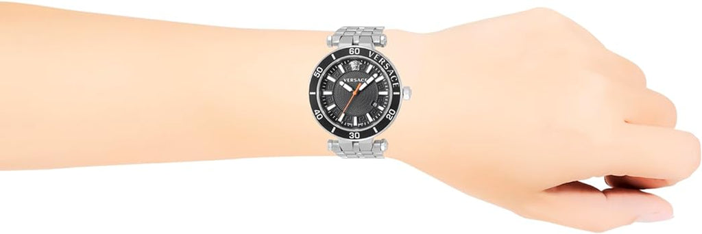 Versace Greca Sport Quartz Black Dial Silver Steel Strap Watch For Men - VEZ300321 Buy Now By Versace