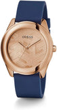 Guess Cubed Analog Rose Gold Dial Blue Leather Strap Watch For Women - GW0665L2 Buy Now By Guess