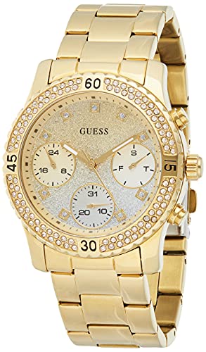 Guess Confetti Diamonds Silver Dial Gold Steel Strap Watch for Women - W0774L5 Buy Now By Guess