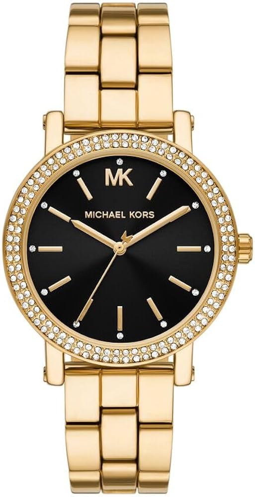 Michael Kors Corey Three Hand Black Dial Gold Steel Strap Watch for Women - MK7345 Buy Now By Michael Kors