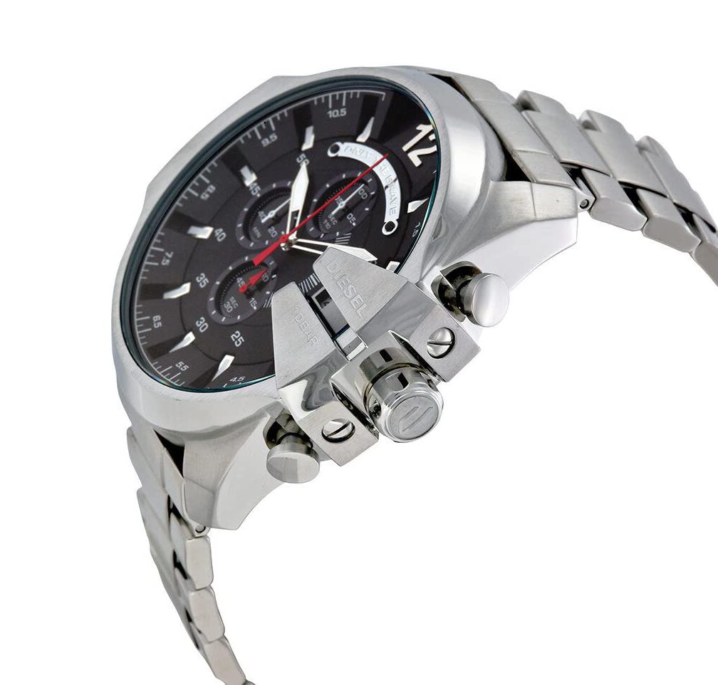 Diesel Mega Chief Chronograph Black Dial Silver Steel Strap Watch For Men - DZ4308 Buy Now By Diesel