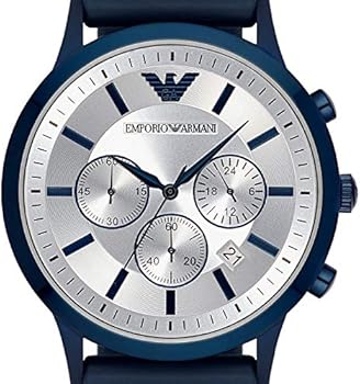 Emporio Armani Renato Chronograph Silver Dial Blue Silicone Strap Watch For Men - AR11026 Buy Now By Emporio Armani