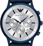 Emporio Armani Renato Chronograph Silver Dial Blue Silicone Strap Watch For Men - AR11026 Buy Now By Emporio Armani