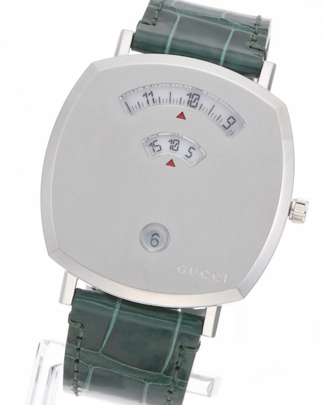 Gucci Grip Quartz Silver Dial Green Leather Strap Watch For Women - YA157414 Buy Now By Gucci