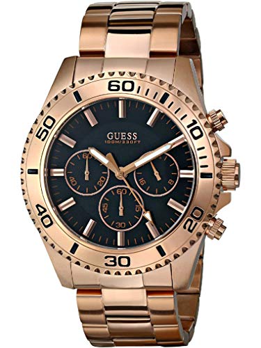 Guess Chaser Chronograph Black Dial Rose Gold Steel Strap Watch for Men - W0170G3 Buy Now By Guess