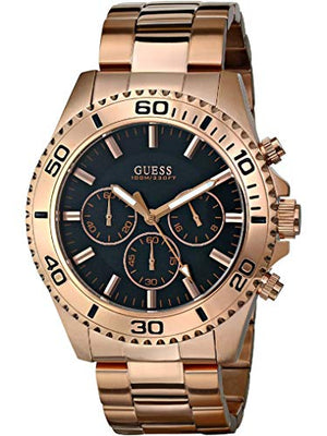 Guess Chaser Chronograph Black Dial Rose Gold Steel Strap Watch for Men - W0170G3 Buy Now By Guess