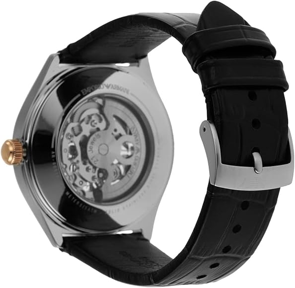 Emporio Armani Zeta Skeleton Automatic Silver Dial Black Leather Strap Watch For Men - AR60018 Buy Now By Emporio Armani
