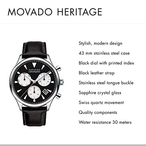 Movado Heritage Chronograph Black Dial Black Leather Strap Watch for Men - 3650005 Buy Now By Movado