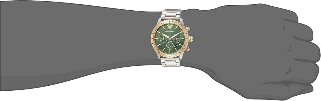 Emporio Armani Mario Chronograph Green Dial Silver Steel Strap Watch For Men - AR11454 Buy Now By Emporio Armani