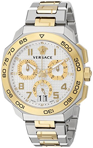 Versace Dylos Chronograph Silver Dial Two Tone Steel Strap Watch for Men - VQC030015 Buy Now By Versace
