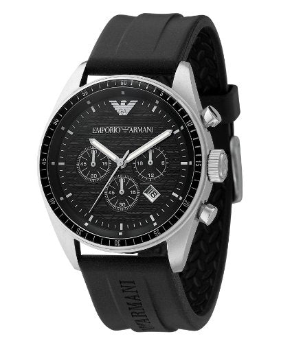 Emporio Armani Sportivo Chronograph Black Dial Black Rubber Strap Watch For Men - AR0527 Buy Now By Emporio Armani