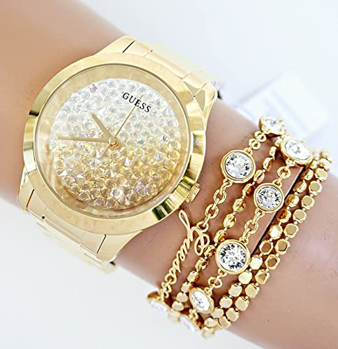 Guess Crush Gold Dial Gold Steel Strap Watch For Women - GW0020L2 Buy Now By Guess