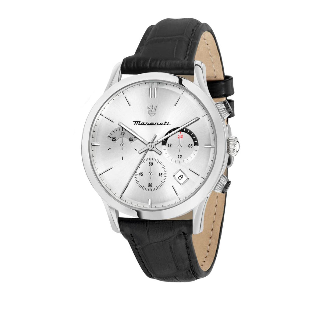 Maserati Ricordo Silver Dial Black Leather Strap Watch For Men - R8871633001 Buy Now By Maserati