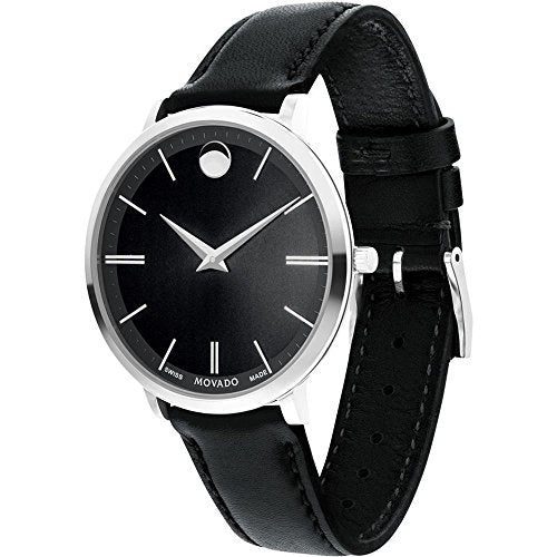 Movado Ultra Slim Black Dial Black Leather Strap Watch For Women - 0607090 Buy Now By Movado