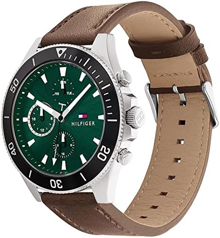 Tommy Hilfiger Larson Chronograph Green Dial Brown Leather Strap Watch For Men - 1791983 Buy Now By Tommy Hilfiger