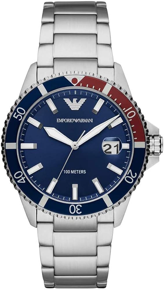 Emporio Armani Diver Quartz Blue Dial Silver Steel Strap Watch For Men - AR11339 Buy Now By Emporio Armani