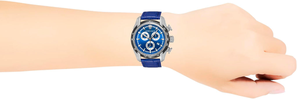 Versace V-Ray Chronograph Quartz Blue Dial Blue Leather Strap Watch for Men - VE2I00721 Buy Now By Versace