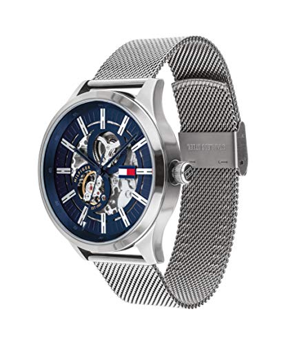 Tommy Hilfiger Spencer Skeleton Black Dial Silver Mesh Bracelet Watch for Men - 1791643 Buy Now By Tommy Hilfiger