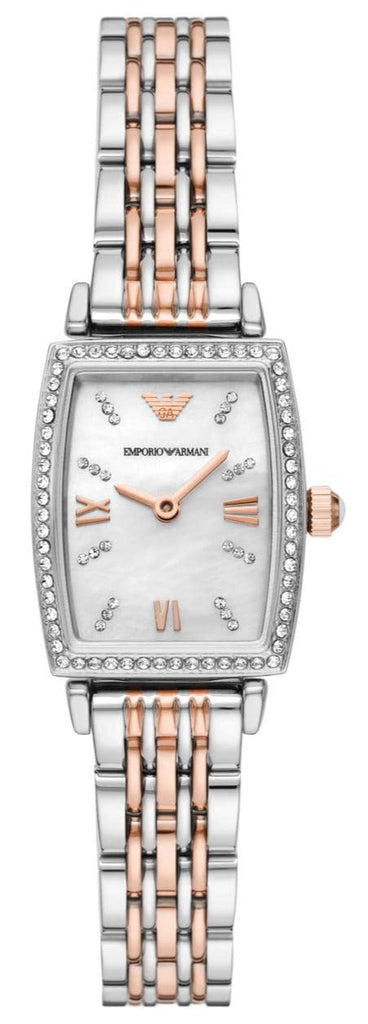 Emporio Armani Gianni T Bar White Mother Of Pearl Dial Two Tone Steel Strap Watch For Women - AR11519 Buy Now By Emporio Armani