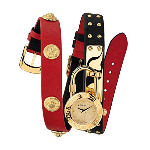 Versace Medusa Lock Icon Gold Dial Red Leather Strap Watch for Women - VEDW00119 Buy Now By Versace