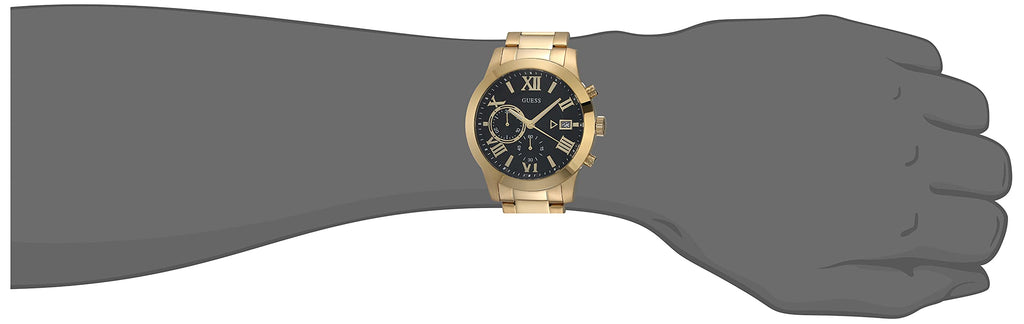 Guess Atlas Chronograph Black Dial Gold Steel Strap Watch for Men - W0668G8 Buy Now By Guess
