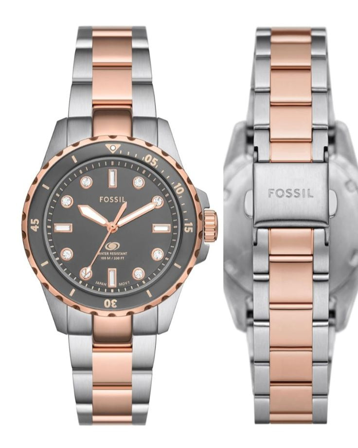 Fossil Blue Dive Three Hand Gray Dial Two Tone Steel Strap Watch For Women - ES5348 Buy Now By Fossil