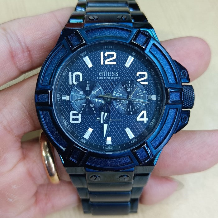 Guess Rigor Multifunction Black Dial Blue Steel Strap Watch for Men - W0218G4 Buy Now By Guess