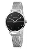 Calvin Klein Even Black Dial Silver Mesh Bracelet Watch for Women - K7B23121