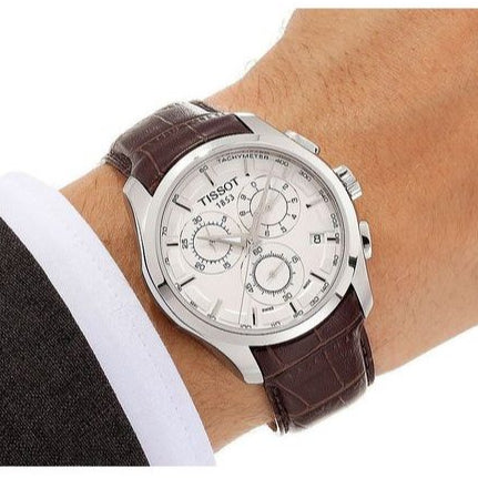 Tissot Couturier Chronograph White Dial Brown Leather Strap Watch For Men - T035.617.16.031.00 Buy Now By Tissot