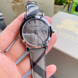 Burberry The City Grey Dial Checked Grey Leather Strap Watch for Women - BU9118 Buy Now By Burberry