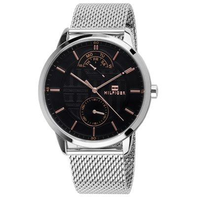 Tommy Hilfiger Hunter Quartz Black Dial Silver Steel Strap Watch for Men - 1791610 Buy Now By Tommy Hilfiger