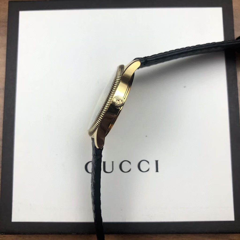 Gucci G Timeless Quartz Blue Dial Black Leather Strap Watch For Men - YA1265018 Buy Now By Gucci