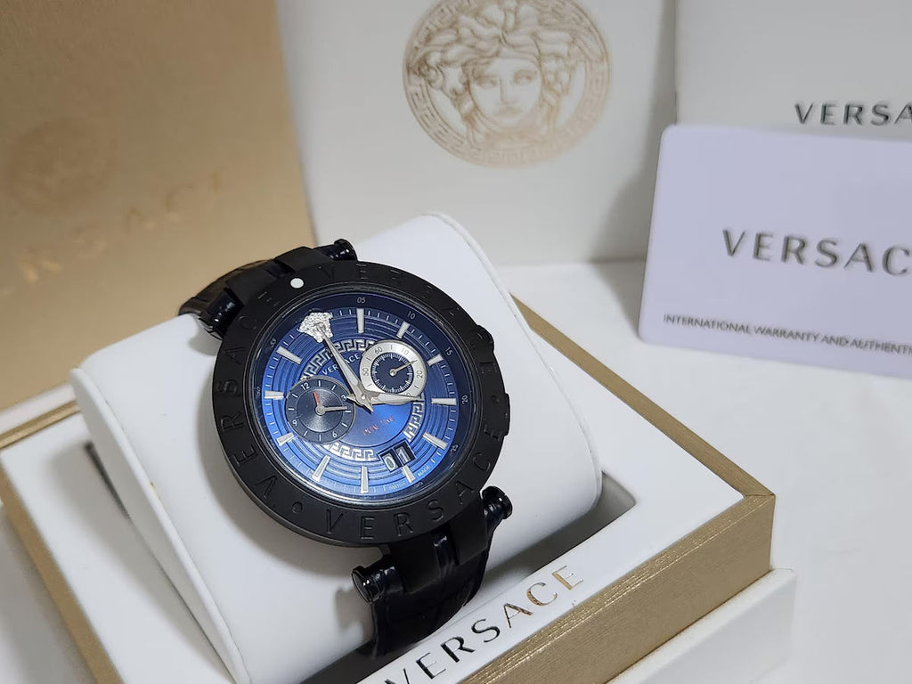 Versace V Race Chronograph Quartz Blue Dial Blue Leather Strap Watch For Men - VEBV00419 Buy Now By Versace